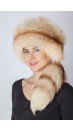 Platinum gold fox fur hat with tail